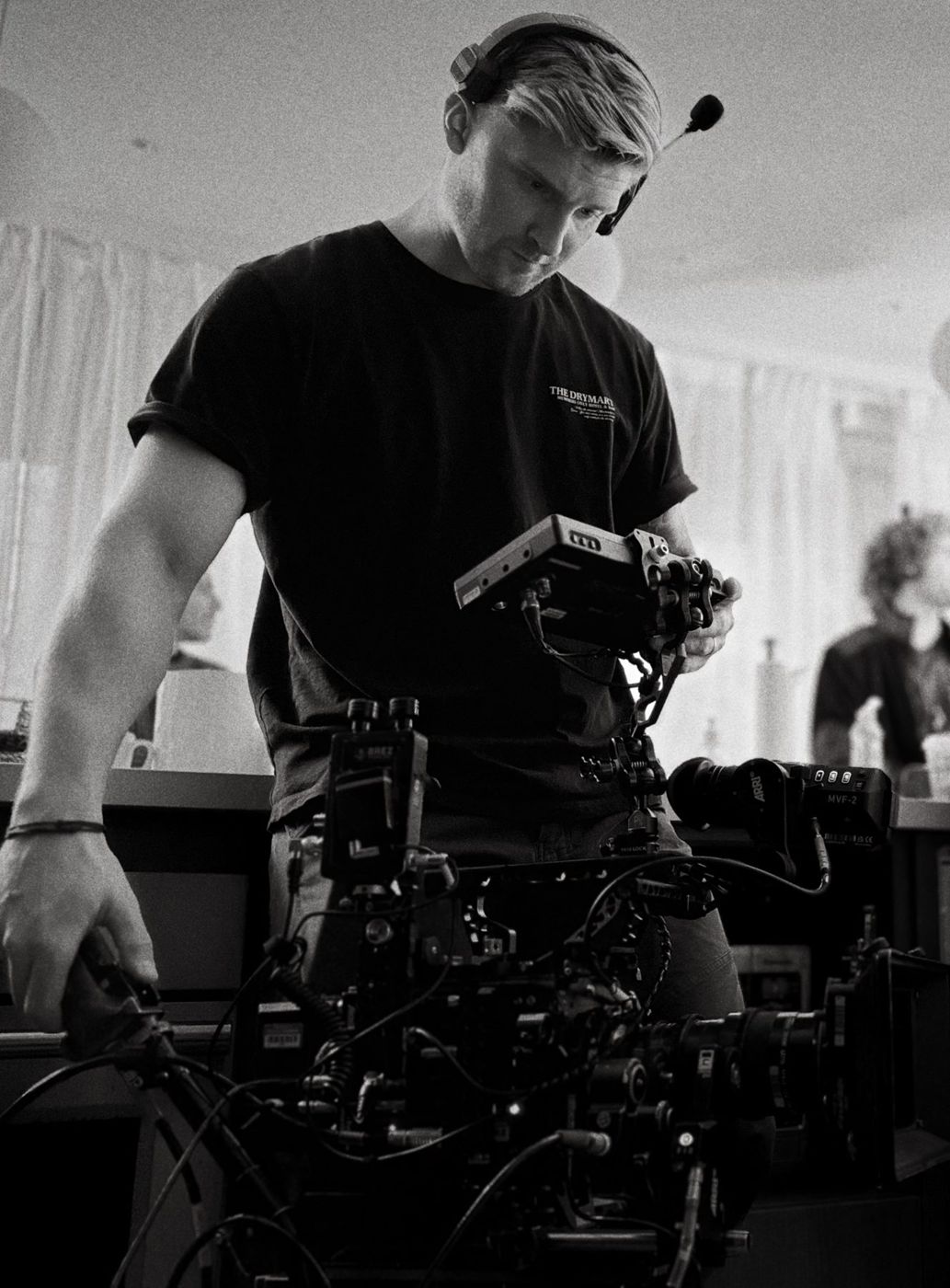 Luke Saagi operating an ARRI camera on set